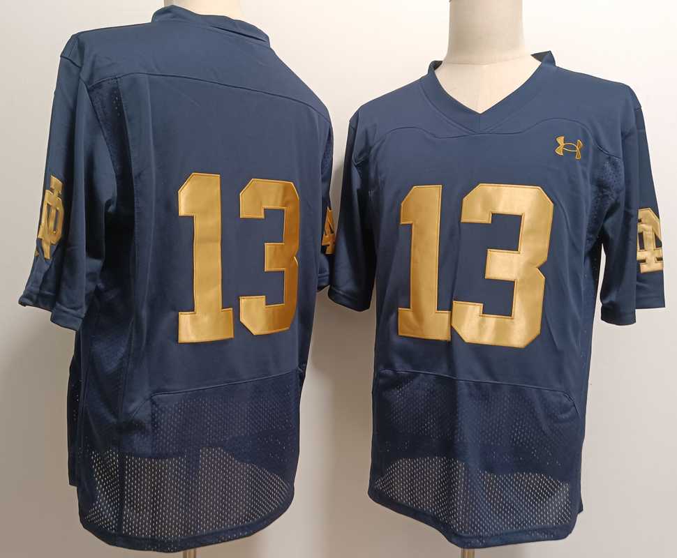 Men%27s Notre Dame Fighting Irish #13 Riley Leonard Navy Blue College Stitched Jersey